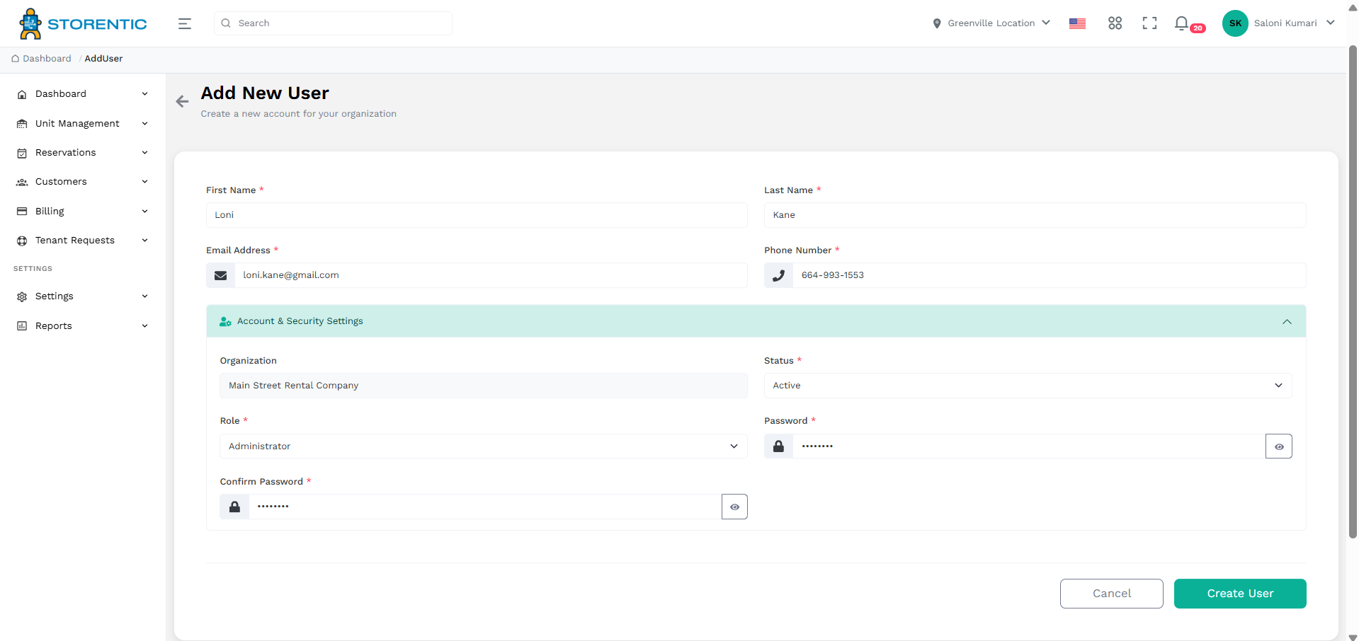 Add new customer in Storentic Portal