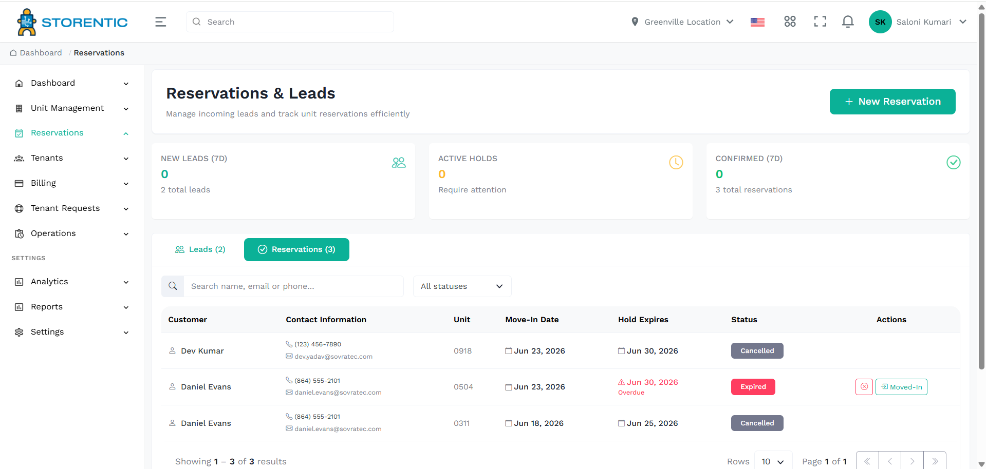 Reservation management in Storentic Portal