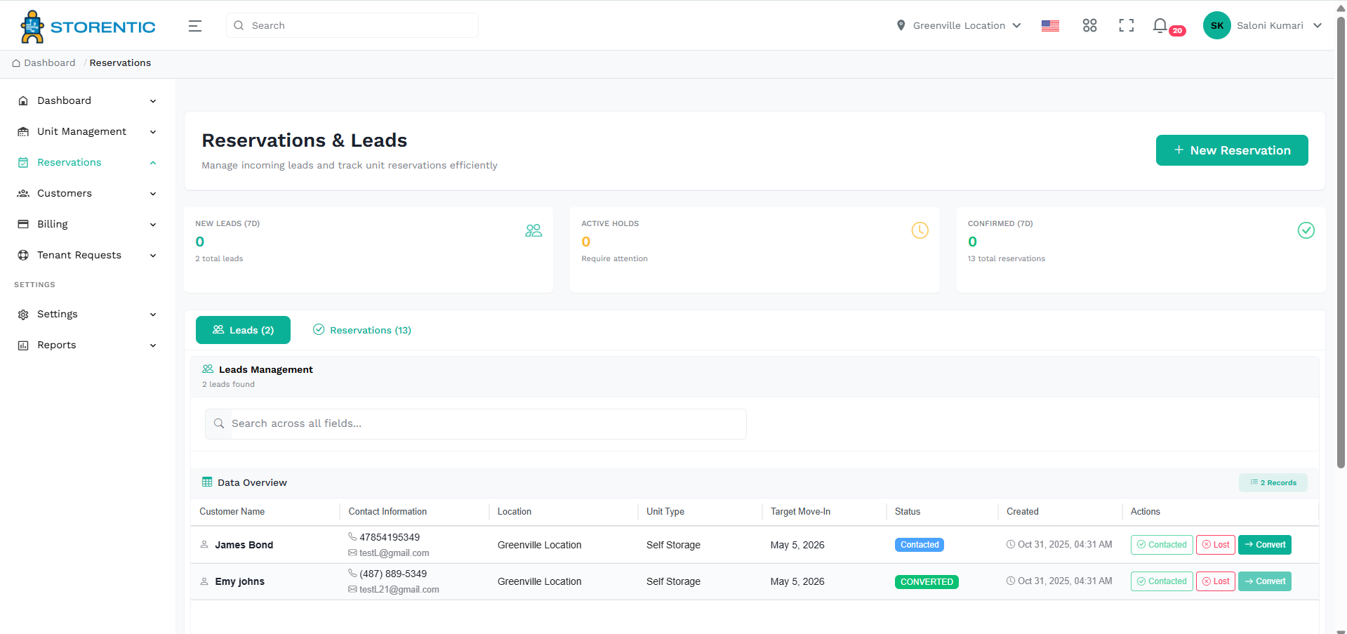 Lead management in Storentic Portal